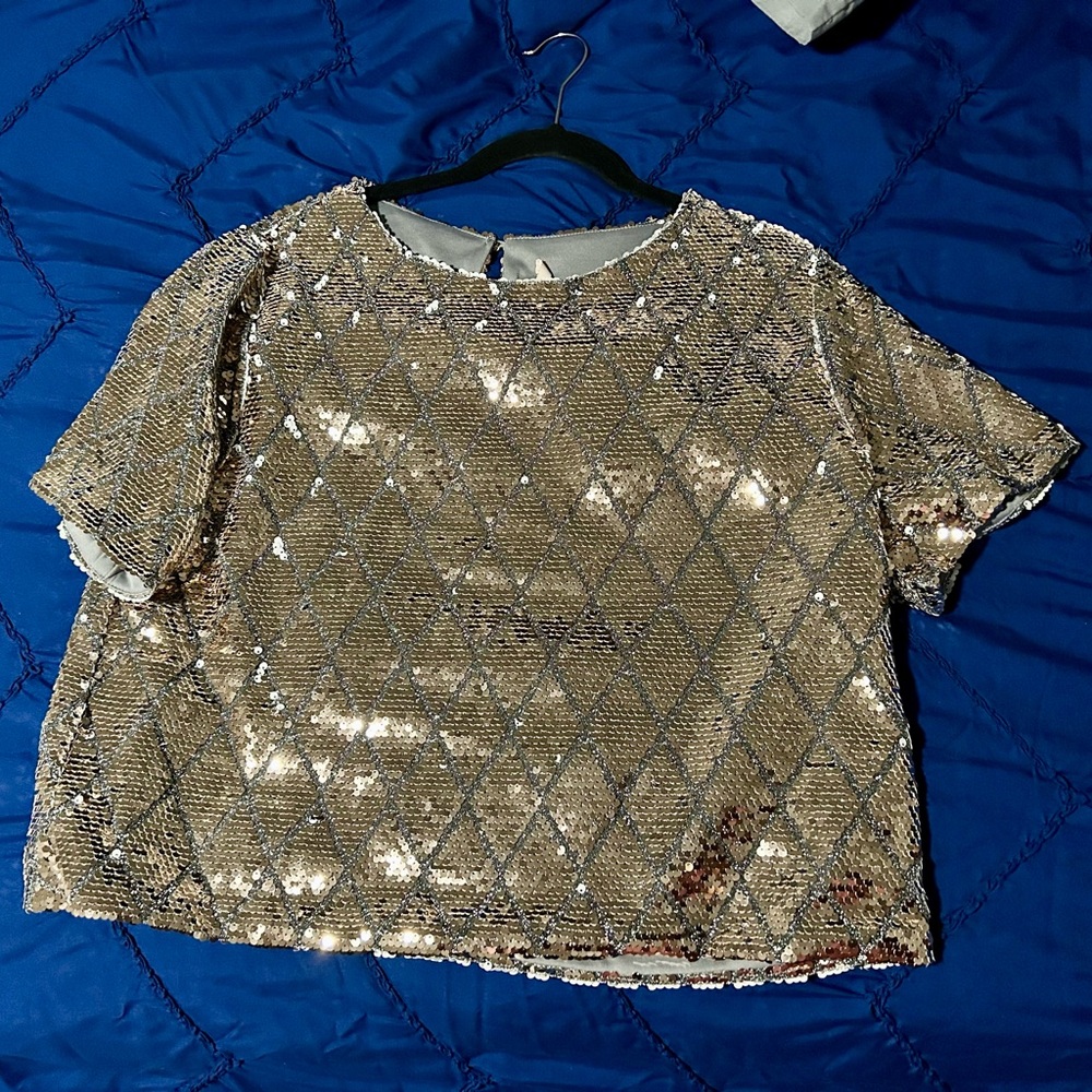 Francesca's Collections Shimmering Gold Sequin Blouse